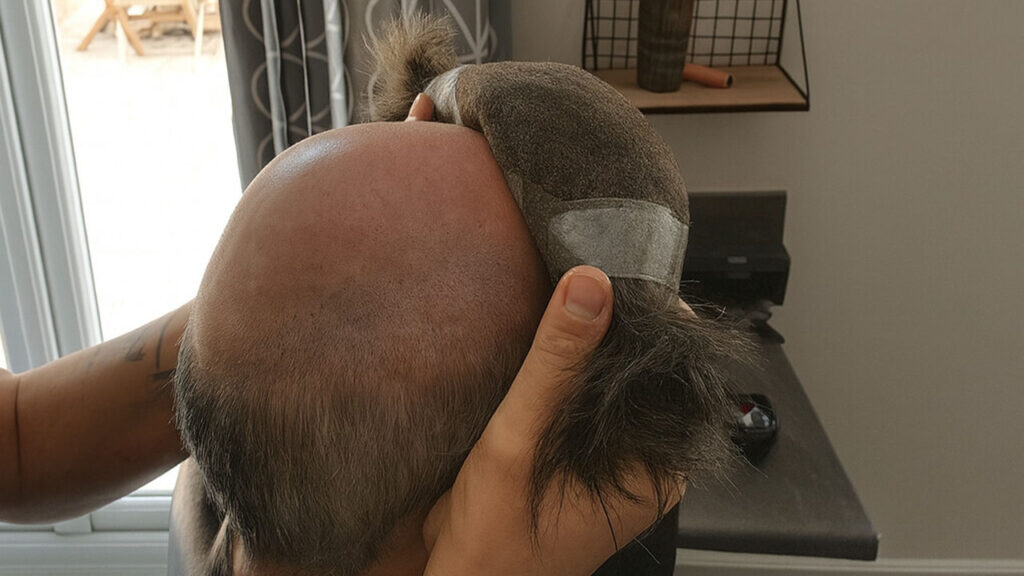 Fitting a hair system on a man's head