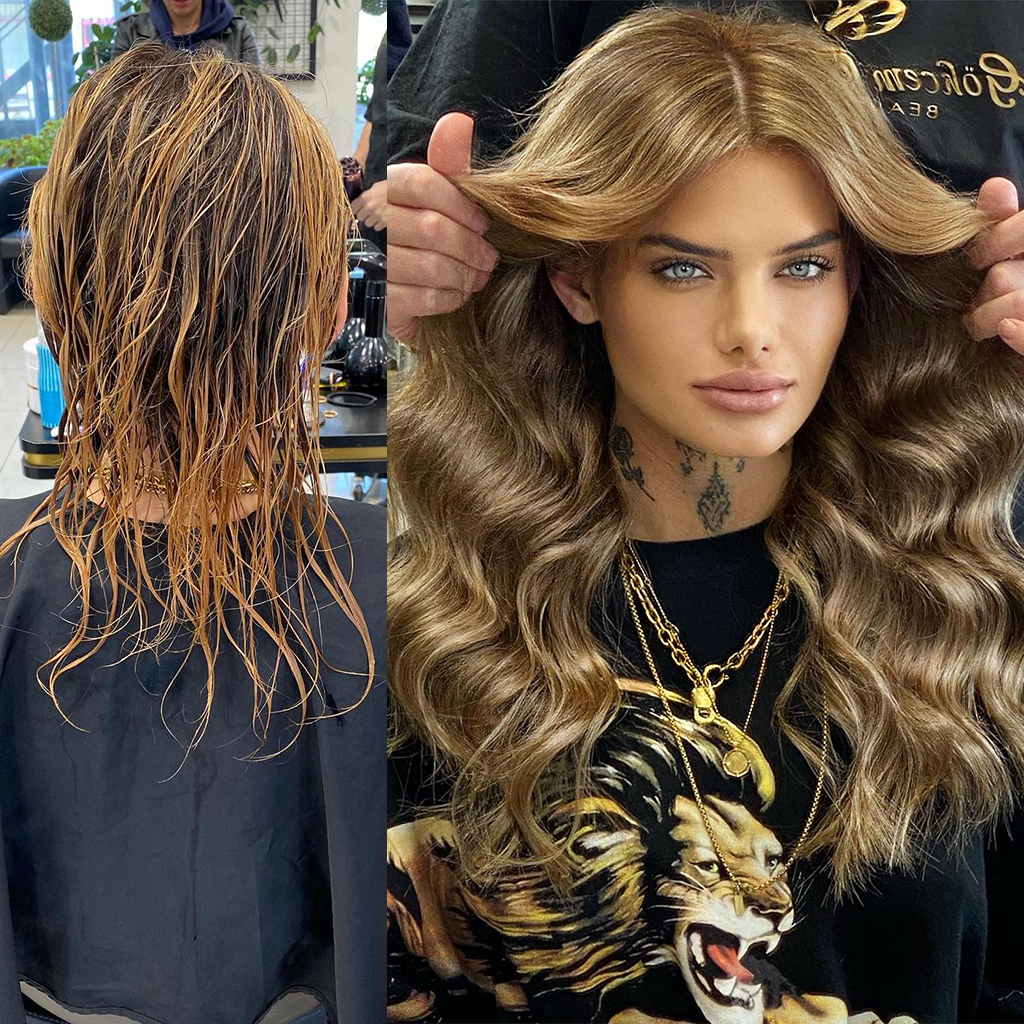 Mini-tape-in hair extensions before and after