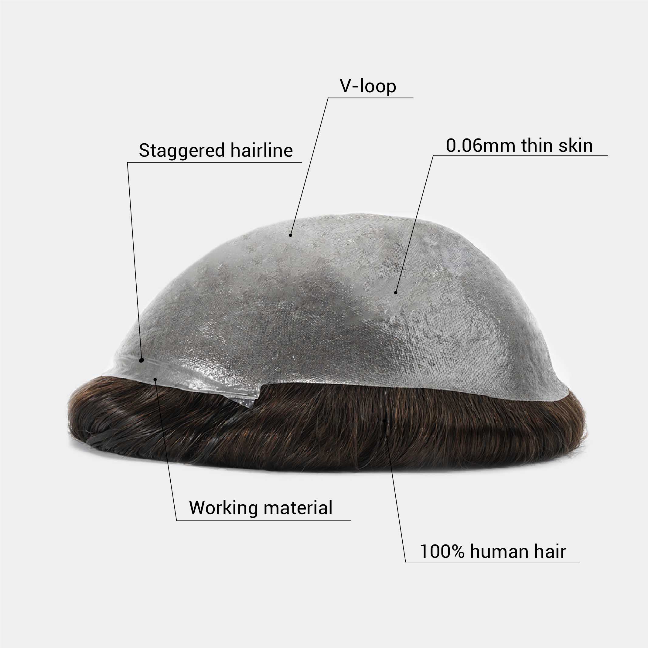 HS1V V-Loop Men's Hair System 0.06 mm Poly Thin Skin from new times hair1