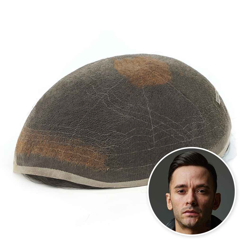 HS7EU-Full-Lace-Hair-System-With-European hair and a man wearing it