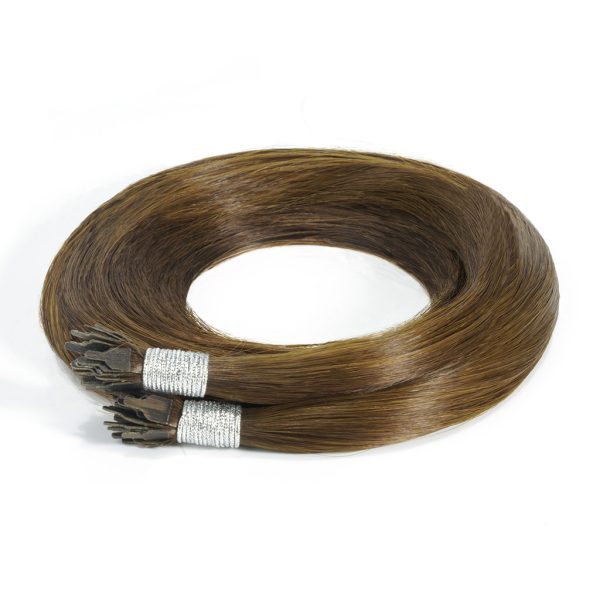 Two sets of Y TIP Hair Extensions, 7-Star Full Cuticle Remy Hair coiled up in a circle