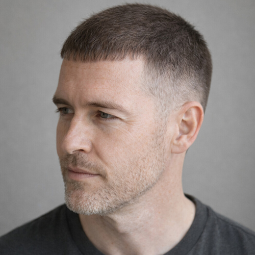 a man with a ceasar cut