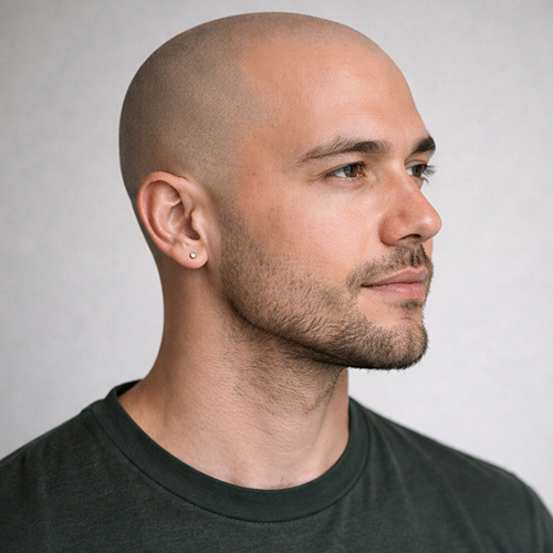 shaved head with a stubble