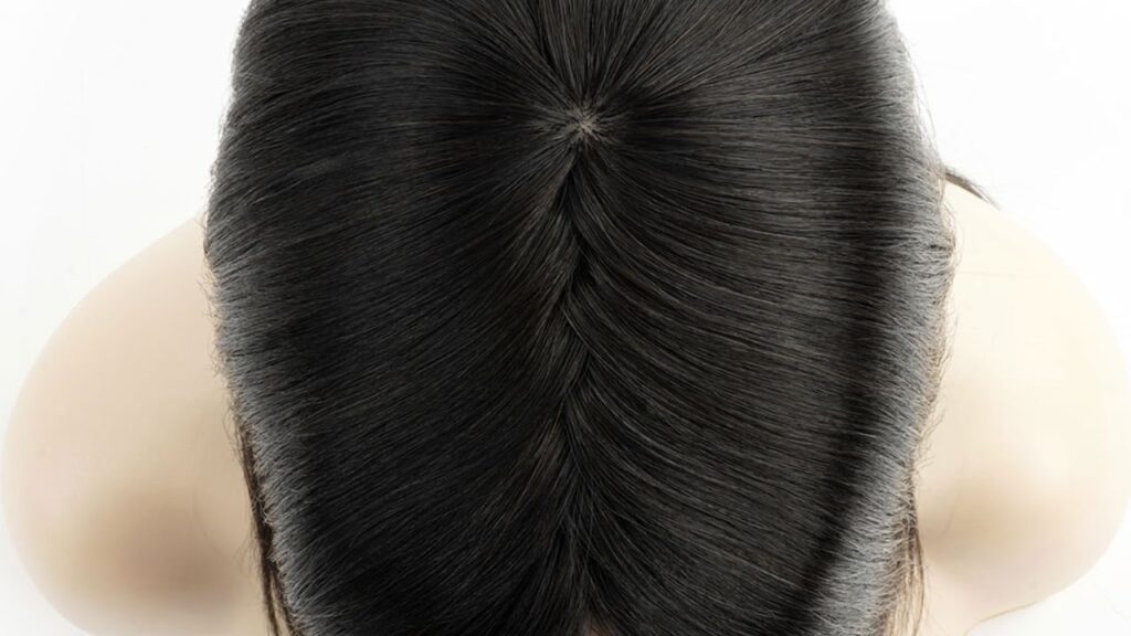 human hair topper with a silk top that looks just like the scalp