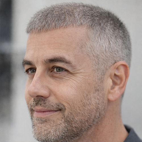 man in a gray Caesar cut