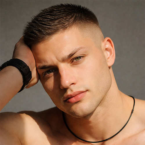 a man with High fade with short front