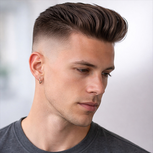a young man with a quiff with taper haircut for receding hairlines