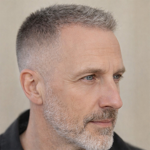 a guy with a short taper fade with a short top