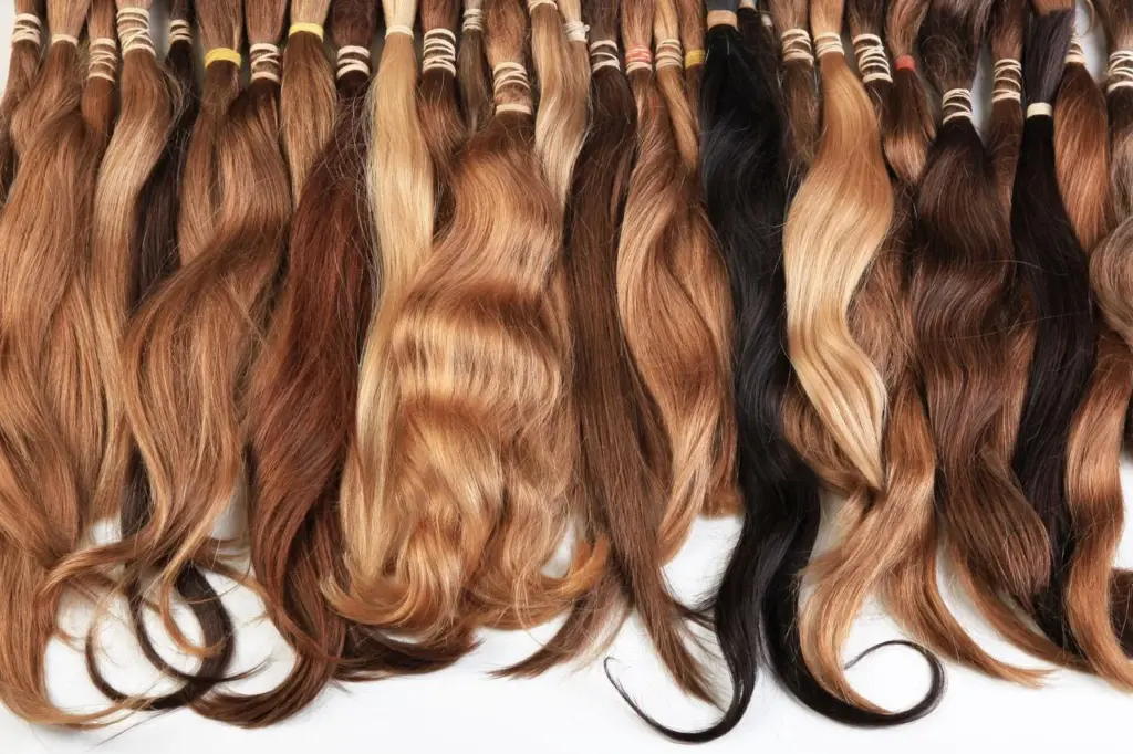 7-Star Remy Human Braided Hair bundles in multiple shades selected as raw materials for wholesale hair extension production