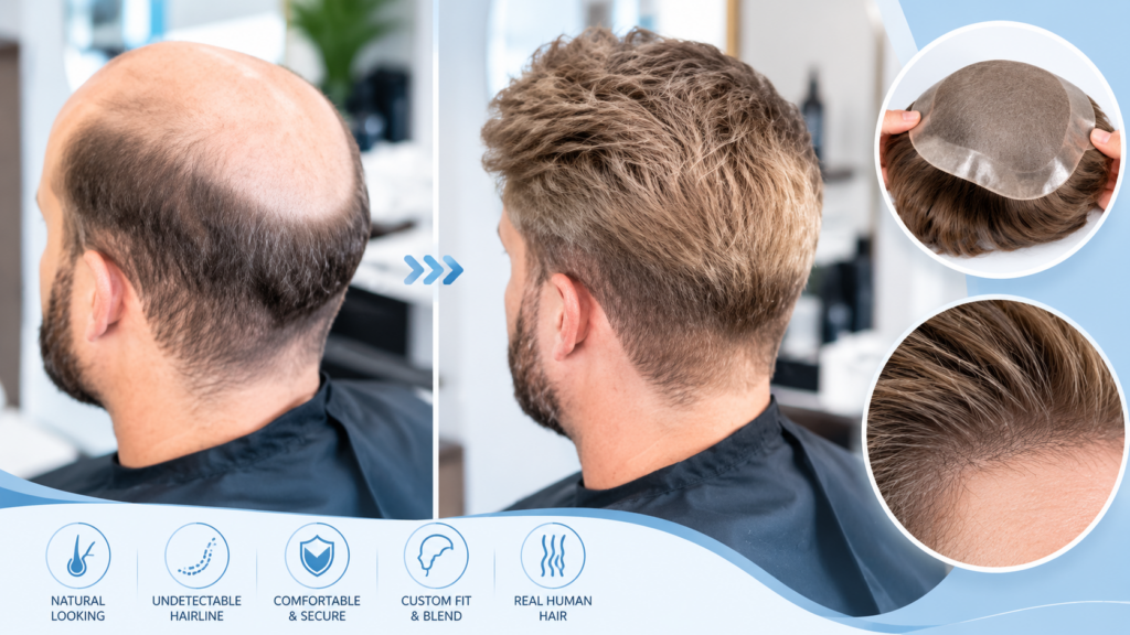 human hair system before and after