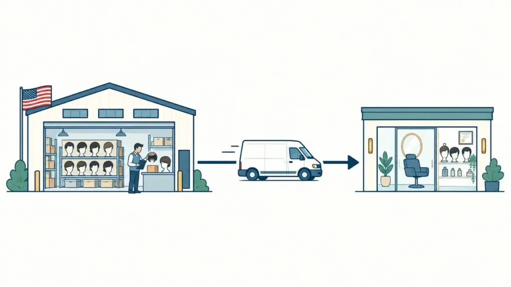 U.S. warehouse shipping hair systems directly to hair replacement centers and salons for faster local fulfillment